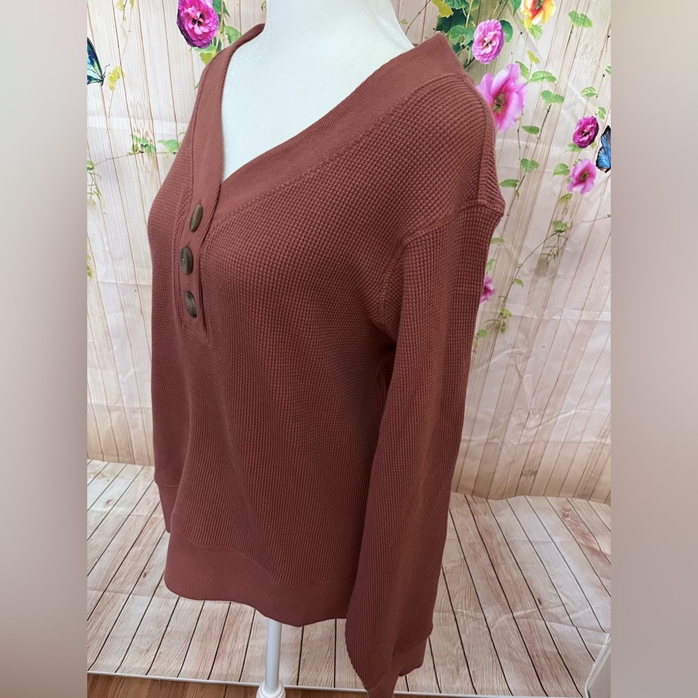 NWT Pact Women's Sienna Thermal Waffle Henley Pullover - Picture 14 of 16